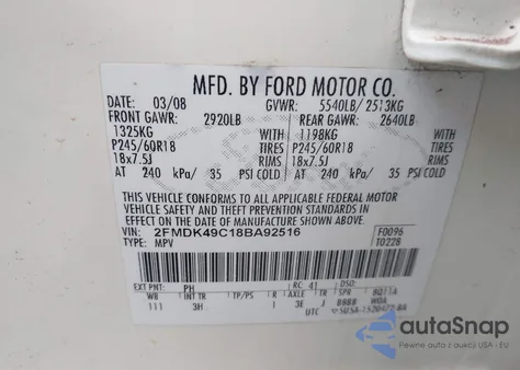 2008 Ford Edge Limited from USA, damaged, VIN 2FMDK49C18BA92516